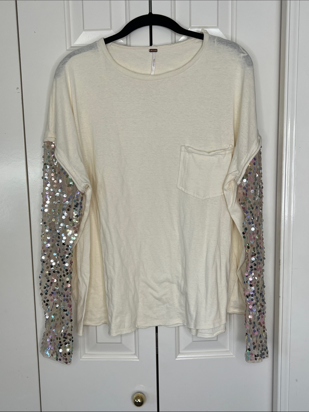 Free People Celine Sequined Sleeve Tee